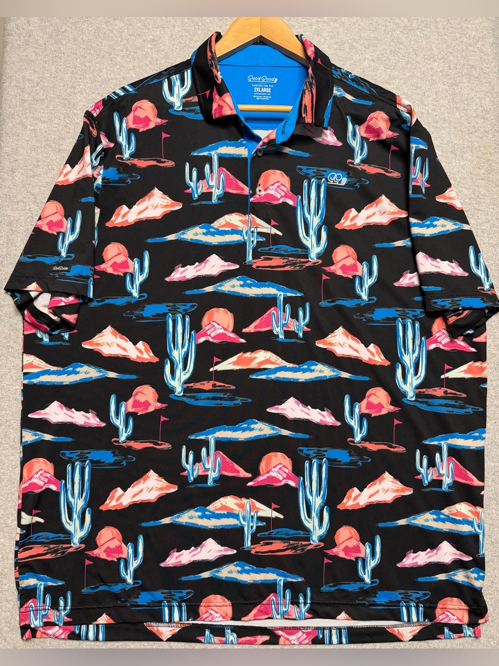 Good Good Golf Polo Mens 2XL Desert Cactus Mountain Print Performance Shirt